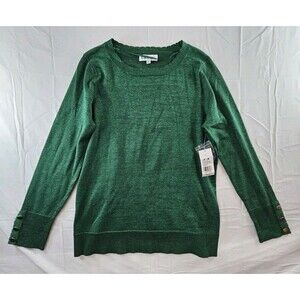 Kim Rogers Sweater Women's Sz Small Green Sparkle Scallop Neck Long Sleeve NWOT
